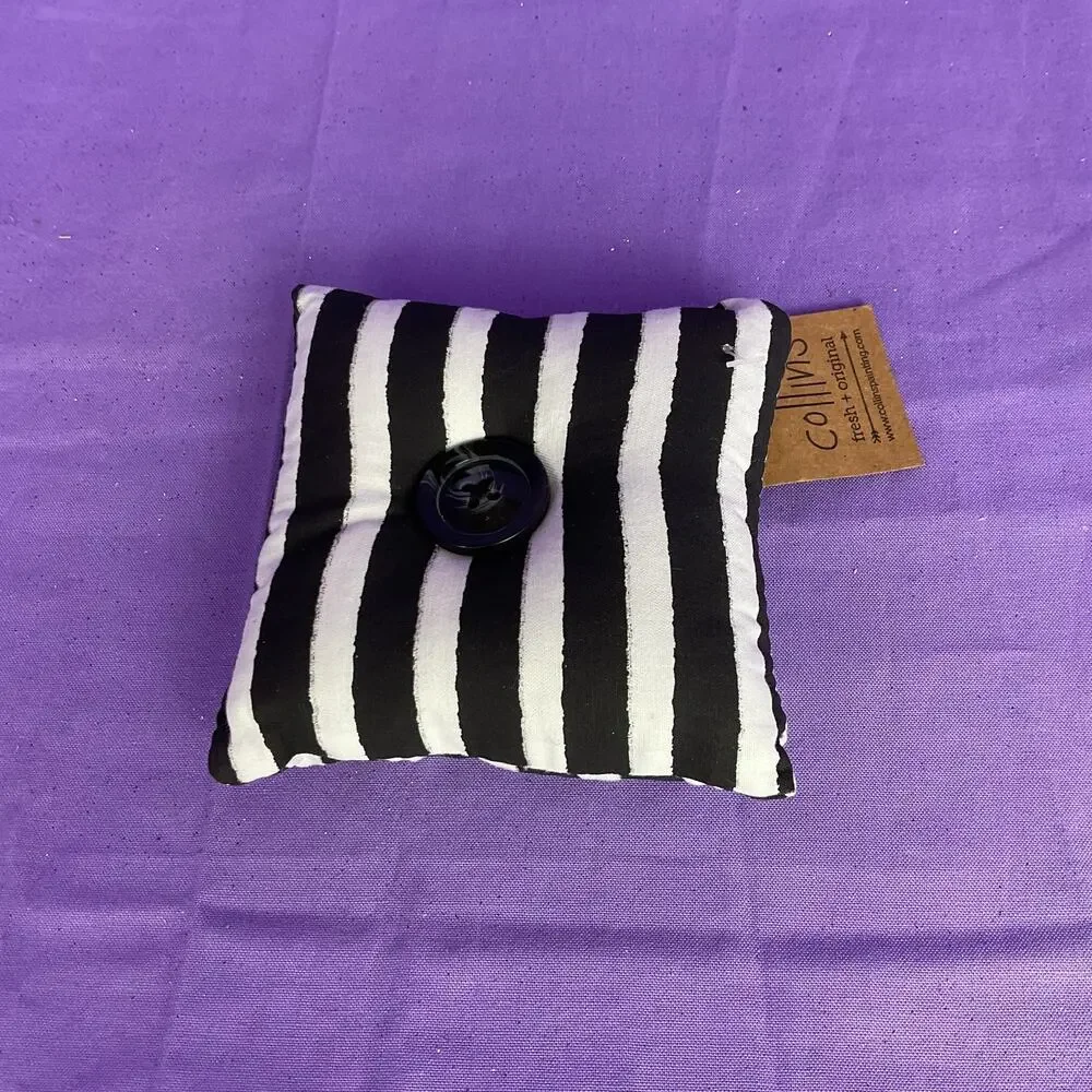 Collins Halloween Fabric Bowl Filler Pillow Black White Stripe Button Accent